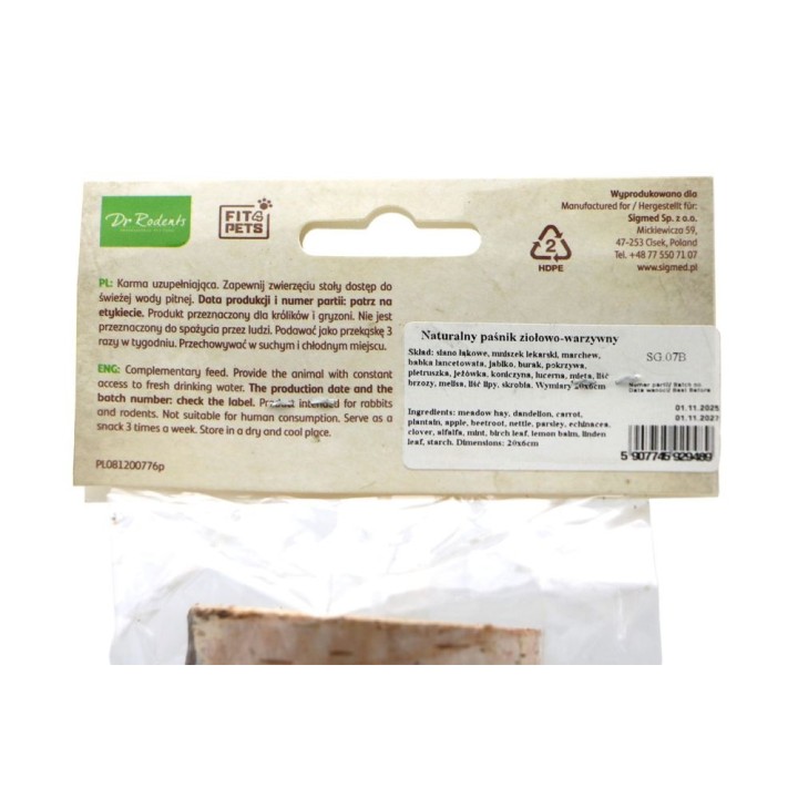 Naturalny paśnik ziołowo-warzywny Dr Rodents 180g