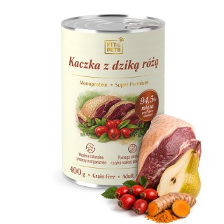Karma dla psa pełnoporcjowa Fit4Pets kaczka z dziką różą 400g