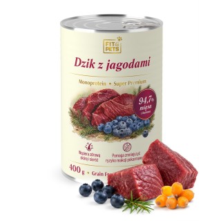 Karma dla psa pełnoporcjowa Fit4Pets dzik z jagodami 400g