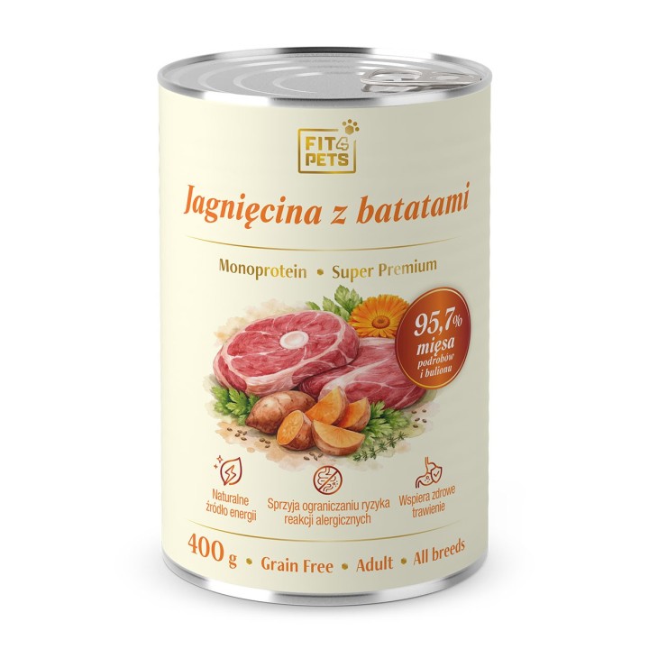 Karma dla psa pełnoporcjowa Fit4Pets jagnięcina z batatami 400g
