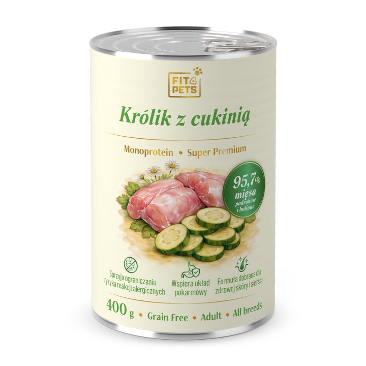 Karma dla psa pełnoporcjowa  Fit4Pets królik z cukinią 400g