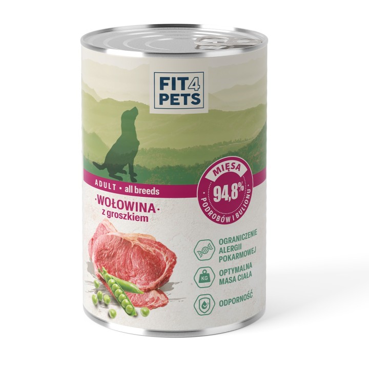 Karma dla psa pełnoporcjowa Fit4Pets wołowina z groszkiem 400g