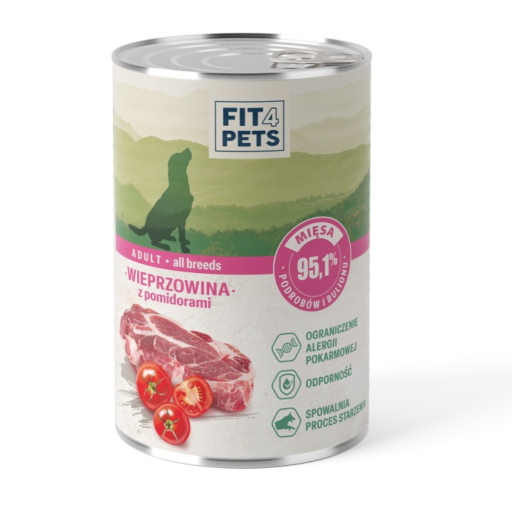 Karma dla psa pełnoporcjowa Fit4Pets wieprzowina z pomidorami 400g