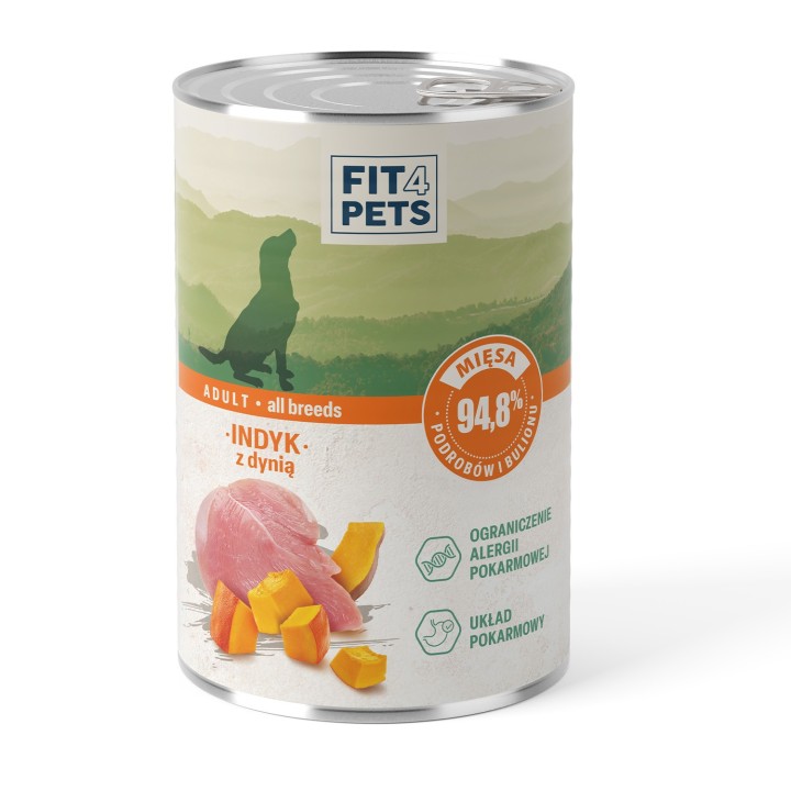 Karma dla psa pełnoporcjowa Fit4Pets indyk z dynią 400g